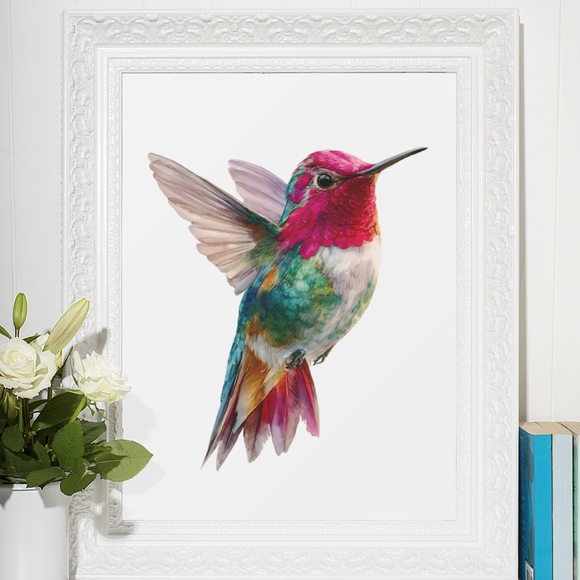 Watercolor Hummingbird Wall Art Print, Unframed - Enchanting Nature-Inspired - Picture 6 of 6